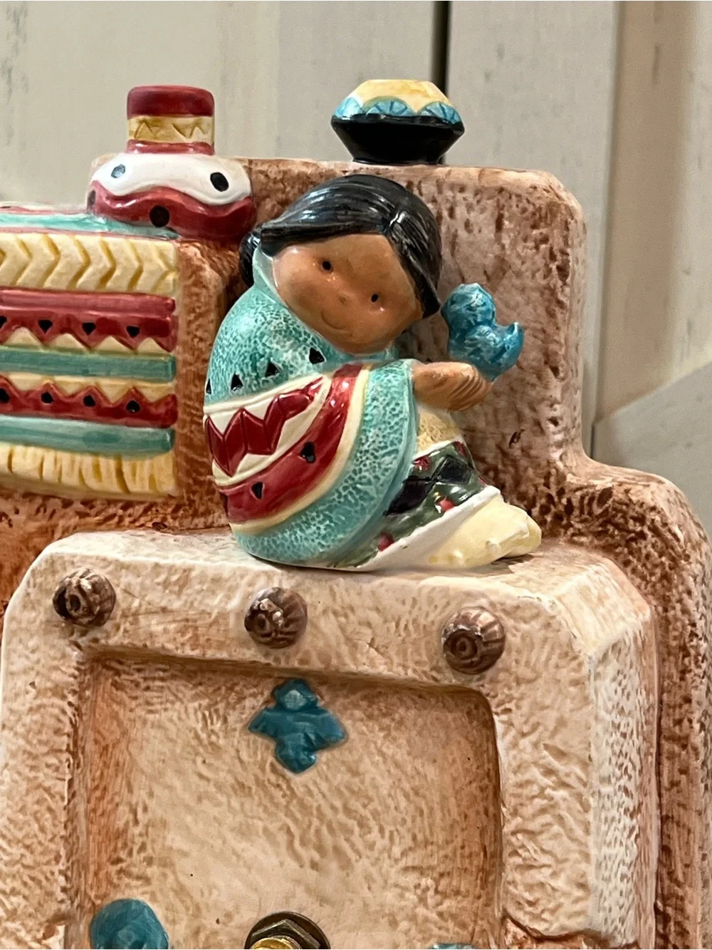 Vtg Enesco Friends Of The Feather Clock Karen Hahn 1996 Southwest Native Rare